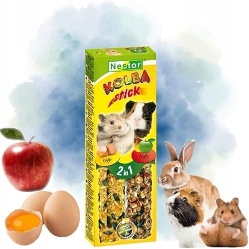 Twin Pack Hamster Rabbits Two Sticks Food EGG and FRUIT Flavor Seed Natural Gnawing/Nibbling Treats 115g Guinea Pig Rat Mouse Gerbil Rodents Animal Pet Vegetable Fruit 2in1 Foods Degu Chew Snacks