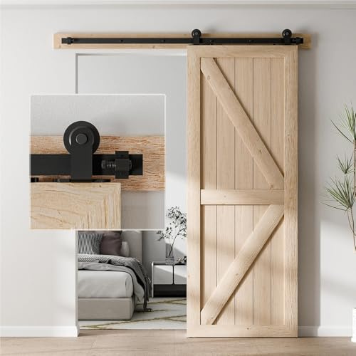Schiebetür-Hardware-Kit for Scheunentore, T-förmige Rolle + Verbindungsschiene, geeignet for stabiles Schienensystem mit einer Tür(7.2FT)