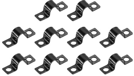 sourcing map 3/8 Inch U-Shaped Pipe Clamp, 50Pcs U Tube Strap Tension Clips Carbon Steel Double Hole Strap Clamp for Pipe Tube Cable Fixing (10mm, Black)