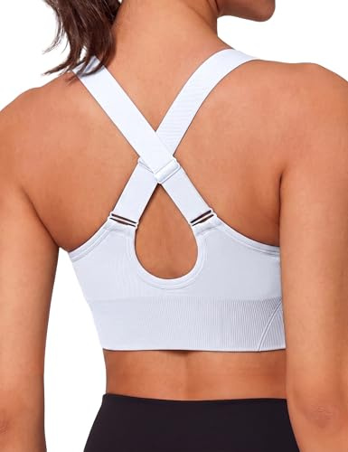 Litherday Sports Bras Women Wire Free Women's Sports Bra High Impact Adjustable Support Bra Crossback Shock Absorber Yoga Gym Tops White M
