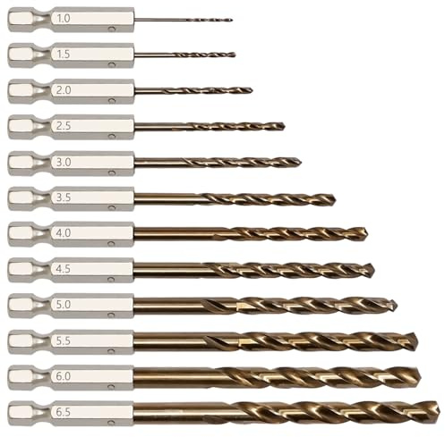 Pilikoll 12 Pezzi M42 Punte da Trapano in Titanio con Attacco Esagonale 1-6.5mm Set di Punte da Trapano Punte in Metallo HSS con Rivestimento in Titanio per Trapano a Mano e a Percussione