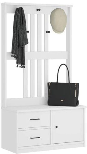Frdhee Cassa Panca Da Interni, Puffo per Sedersi, Albero da Ingresso Bianco 87x40x159,5 cm Legno di Pino Adatto a Studio Reception Camera da Letto Ufficio