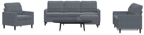 Hoopleep 4-TLG. Sofagarnitur, Dunkelgrau Samt, Metallgestell, mit Kissen, 1 Sessel, 1 Zweisitzer, 1 Dreisitzer, 1 Hocker, für Wohnzimmer, gemütlich