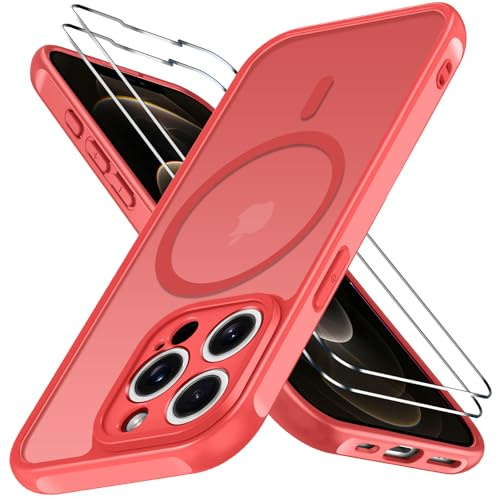 ivoler 3 in 1 Magnetisch Hülle für iPhone 12 Pro Max, Matt Dunkelrot | mit 2 Stück Panzer Schutz Glas, Vollständiger Kameraschutz, Silikon , militärischer Schutz, kratzfest, schmale