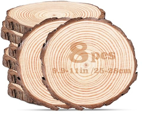 8 Stück Holzscheiben 25-28 cm Durchmesser, Runde Baumscheiben aus Naturkiefer (1,5cm Dicke) ohne Loch – Groß für Tischdeko, Hochzeit, DIY Basteln, Weihnachten, Rustikale Wohnkultur