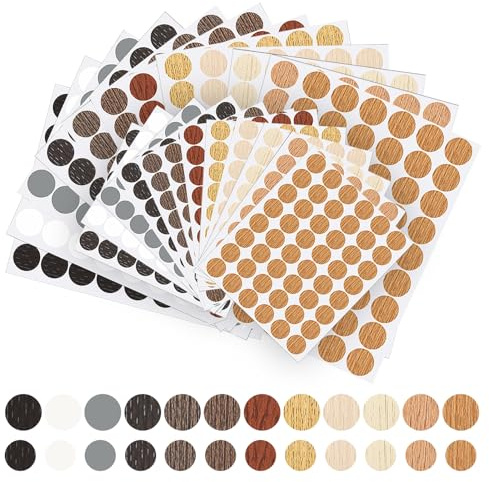 EEEKit 1224 Abdeckkappen selbstklebend: Schraubenabdeckung 15/21 mm | 1224 Stück auf 24 Blatt - 15/21 mm - Holzmaserung & Uni-Farben - Selbstklebend & wasserfest für Möbel und Bohrlöcher