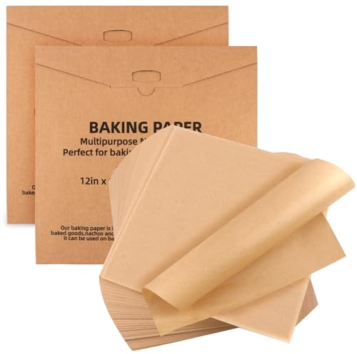Tikxlafe 400 Pcs 12x12 Inch Parchment Paper Sheets, Precut Unbleached Baking Paper, Non-Stick & Greaseproof Square Liners for Pizza Pan, Tortilla Press, Baking - Natural Brown(2 PACK)