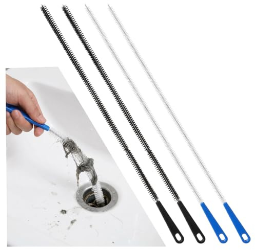 4Pcs Drain Hair Remover Tool, Flexible Long Pipe Cleaner Drain Brush, Long Drains Cleaning Brush for Hair Clogs, Kitchen Sink, Bathroom Tub, Shower
