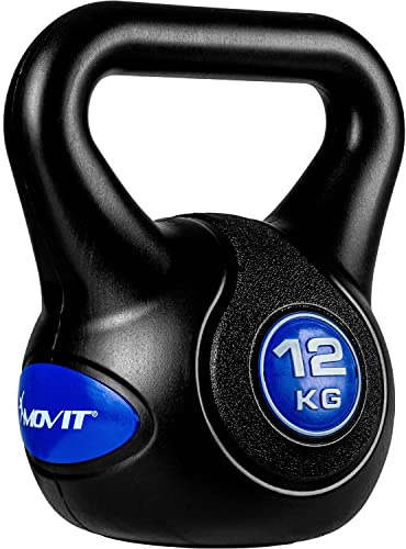 MOVIT Kettlebell STYLISH BLACK, Kugelhantel mit bodenschonender Kunststoffhülle, 2 kg bis 20 kg, schadstoffgeprüft