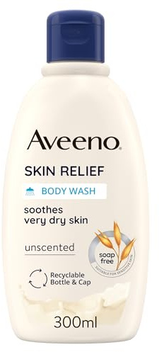 Aveeno Skin Relief Moisturising Body Wash (1x 300ml), Gentle Cleansing Wash with Soothing Triple Oat Complex, Soap-Free, Unscented for Sensitive and Very Dry Skin