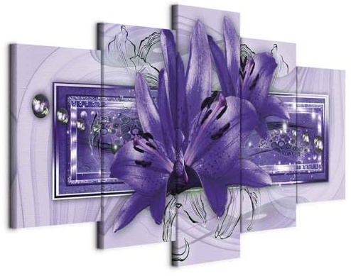 murando - Leinwandbild violett, 225x112 cm, 5-teilig, Schlafzimmer, modern | Hochwertige Leinwand, sofort aufhängbar, ideal fürs Wohn- oder Schlafzimmer, wasserfest und lichtecht, langlebig, stilvoll
