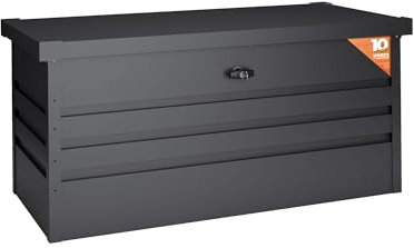 Hoggar - Gartenbox Metall XL 450 Liter - Robuste Stärke 0,40mm – Wetterfest Outdoor - Schlüssel enthalten - Klappbarer Deckel - Inklusive Boden - Gartentruhe Wasserdicht - 120x61x62cm