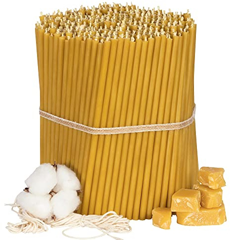 Diveevo Bienenwachs Kerzen Gelb - Orthodoxe Kerzen für Gebet Rituale Tischdeko - Ungiftig, Ruß - Tropffrei, Lang, Nachhaltige Produkte, 500 Stück, Höhe 16.5 cm, Brenndauer 45 Min