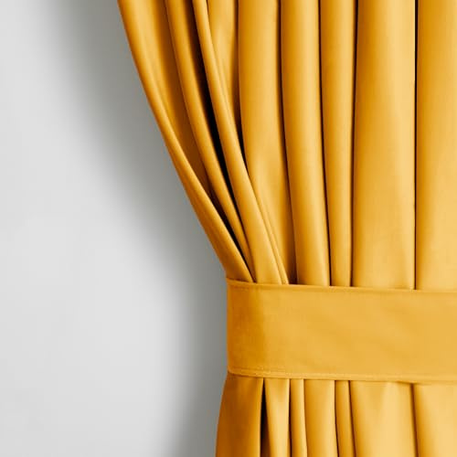 AmeliaHome Cortina de Aspecto Aterciopelado, 140 x 270 cm, Amarillo Mostaza, 1 Unidad Cortina de paños con Ojales, Aterciopelada, Cortina Opaca para Ventana, Ligera, Brillante, Decorativa | Cortina decorativa de terciopelo con ojales, color amarillo mostaza, 1 unidad