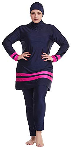 GladThink Mujer Musulmán Talla Extra Islámico Tradicional Burkini Modesto Trajes de baño Navy 6XL