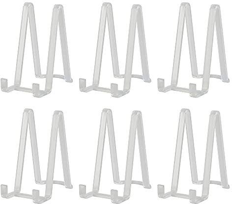 Tincogo 6 Stück Tellerständer Tellerhalter aus Kunststoff - Plastik Staffelei Ständer für Teller, Bilderrahmen, Foto, Bücher, Kunst - Höhe 6 Zoll (15 cm) - Transparent