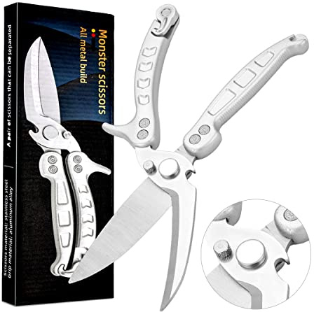 Jasni Heavy Duty Kitchen Shears, Spring Loaded Poultry Shears Stainless Steel Chef Scissors for Bone, Chicken, Poultry, Fish, Food, Meat,Spring-loaded Full Steel Handle