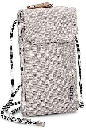 Zwei Handytasche zum Umhängen Olli OP30 Smartphone-Etui 19 x 11 cm, Kleingeldfach + 4 Kartensteckfächer, umlaufender Reißverschluss, längenverstellbarer Riemen, Robustes Material (Creme)