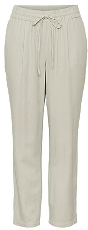 VERO MODA Dam casual linne tygbyxor lediga slip-on-byxor lösa ankelbyxor, Beige-2, XL