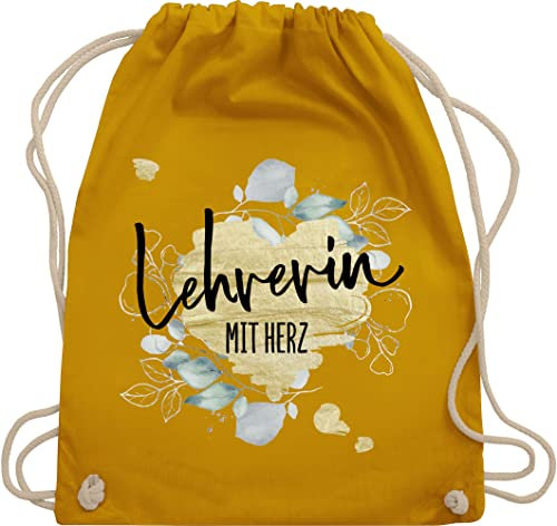 Shirtracer Turnbeutel Rucksack - Taschen - Lehrerin mit Herz - Abschiedsgeschenk Weihnachten - Unisize - Senfgelb - geschenk für beuteltasche beste sporttasche geschenke rucksäcke tasche gym bag