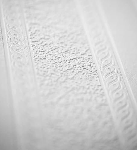 GAULAN 123183 - Vlies-Vinyltapete, Strapazierfähig, Abwaschbar. Hochgeprägte überstreichbare weiße Streifen-Tapete für Wohnzimmer Küche Bad Flur Esszimmer - Rolle 10 m x 0,53 m