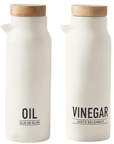 Santa Barbara Design Studio TableSugar Oil and Vinegar Bottle Set Gift Boxed Wood and Ceramic Oil/Vinegar Dispensers, 2-Pieces, Matte White