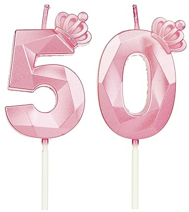DTXLX Pink Krone Zahl 50 Geburtstagskerzen Kuchen Deko | Zahlen, mit, 3D, für, geburtstagsdeko, Kinder, Partys, Hochzeiten, Firmenfeiern, Jubiläen, Rosa, #50