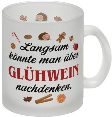 Glühwein Glas Tasse mit Spruch Zeit für Glühwein eine bunte Tasse für die Weihnachtszeit lustiger Weihnachten Motiv Weihnachtlicher Kaffeetasse Lebkuchen Grafik Becher