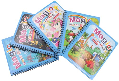 POFET 5 Stück Wasser-Magie-Malbuch, wiederverwendbare Wasser-Malbücher mit Wasserstift, magisches Wasser-Malbuch für Jungen und Mädchen