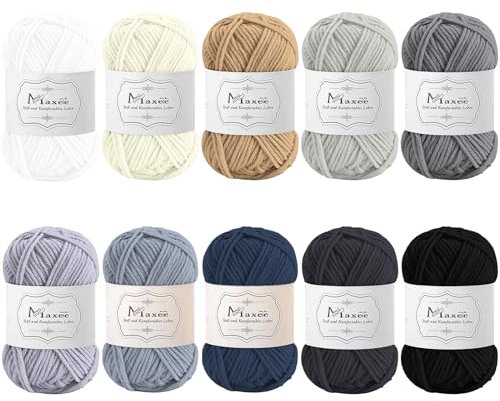 Maxee Häkelgarn 500g (50g*10 Farbe), Acryl Wolle Zum Stricken, Garn zum Häkeln und Stricken, Hand Knitting Yarn Set, Handstrickgarn Baumwollgarn für Häkeln, Wolle zum Stricken und Kunsthandwerk
