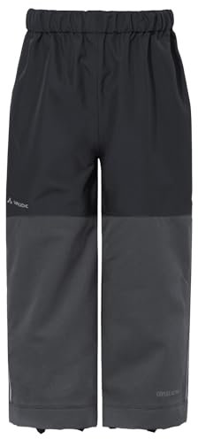 VAUDE Caprea Regenhose Kinder – Outdoorhose Kinder wasserdicht, Winddicht & atmungsaktiv, Abriebfeste Regenhose Kinder Jungen & Mädchen mit anpassbarer Beinlänge – in Schwarz, Größe: 134-140