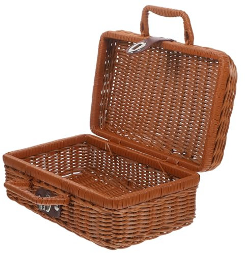 BESPORTBLE Caja De Almacenamiento Retro De Ratán Imitado Tapa Estuche Decorativo para Fotografía y Organización De Ropa Resistente y Duradero