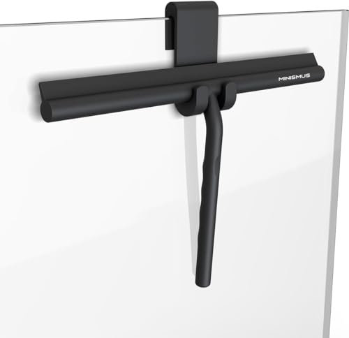 Minismus Limpia Mamparas Ducha Cristal de Silicona para Puertas y Ventanas – Rasqueta Limpiacristales Ducha, Baño y Espejos – Limpiador Mamparas Ducha con Colgador sin Taladrar (Negro, 33 cm)