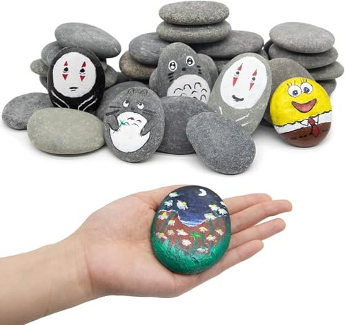 KAHEIGN 20 Piezas Piedras para Pintar, 1,9KG 5-8cm Piedra Planas para Pintadas Guijarros de Río Grandes Lisas Naturales para DIY Manualidades Escuela Amabilidad Pintura Proyecto Decoraciones