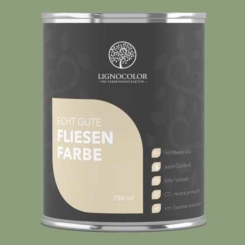 Lignocolor Fliesenfarbe matt | hochbeständige Farbe für Wand- & Bodenfliesen (Salbeigrün matt, 750 ml) | hochdeckend für den Innenbereich