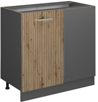Vicco Eckunterschrank R-Line, Küchen Eckschrank, Artisan-Eiche/Anthrazit, 86 cm AP Marmor