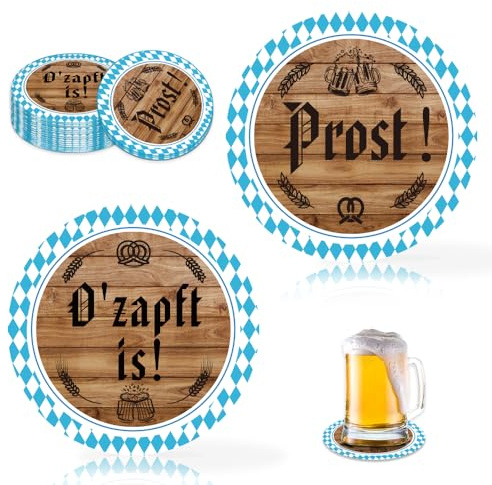 ZTA 24 Stück Oktoberfest Deko Bierdeckel Untersetzer aus Pappe O'zapft is! Prost! Bayrische Dekoration Bayern Party Set Tischdeko für Gartenparty, Grillparty