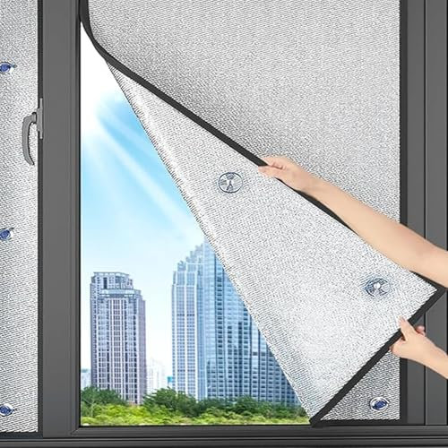 Wärmeisolierung Reflektierende Folie 6mm,Sonnenschutz Wärmedämmung Dämmfolie,Selbstklebend Sichtschutzfolie für Fenster,Mit Saugnapf Verdunkelungsfolie (85cm x 100cm)