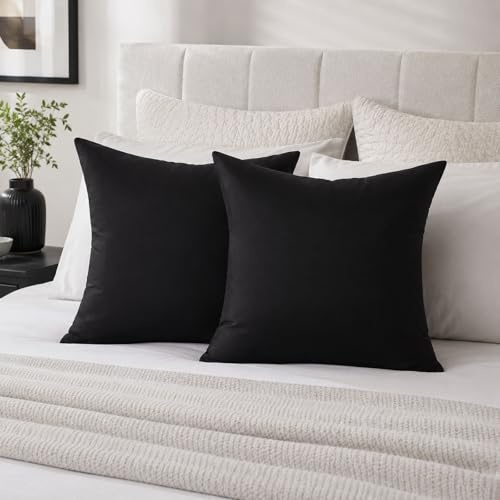 Premium Black Throw Pillow Covers 2-Pack 45x45cm, Decorative Cushion Case Set, Soft Durable Machine-Washable Pillow Cover for Sofa, Bed, Chair, Living Room, Bedroom, Modern Home Décor 502-0025