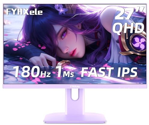 FYHXele 27 Inch Gaming Monitor, 165Hz Computer Monitor QHD 1440P Fast IPS Monitor, sRGB100%,1ms, DisplayPort/HDMI/Eye Care/Wall Mount, Purple