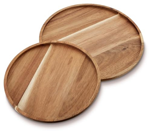com-four® Juego de bandejas de 2 Piezas de Madera de Acacia - tableros Decorativos Redondos - bandejas para Servir - Bandeja de Madera en 2 tamaños - Platos Servir (2 Piezas - Redondas)