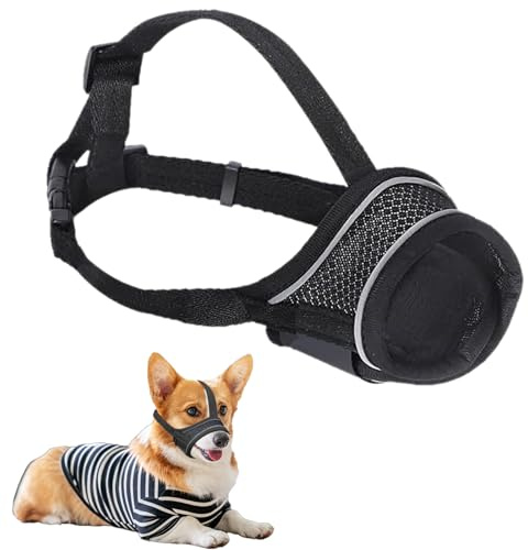 Maulkorb für Hunde, weiches Netzgewebe für mittelgroße Hunde, atmungsaktiv mit reflektierendem Band, Größe M