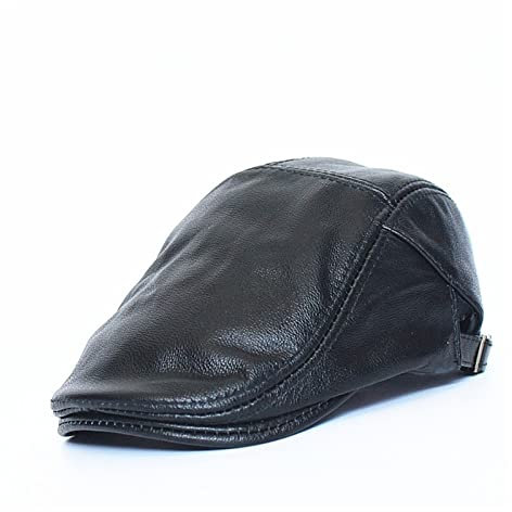 Lederkappe Herren Baret Echtes Leder Hüte for Männer Keuschin Einstellbare Britische Vintage Feste Braune männliche Flachkappe(Svart)