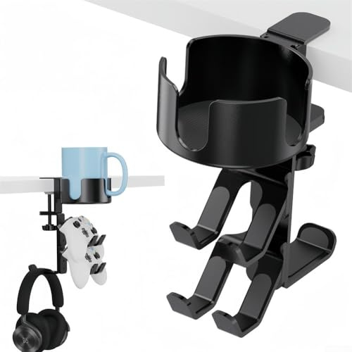 YUANGANG Game Controller And Headphone Hanger Under Desk Bracket Headphone Hanger Gamepad Holder Organizer Metal Clamp Mount Cup Holder For Home Office Gaming Setup
