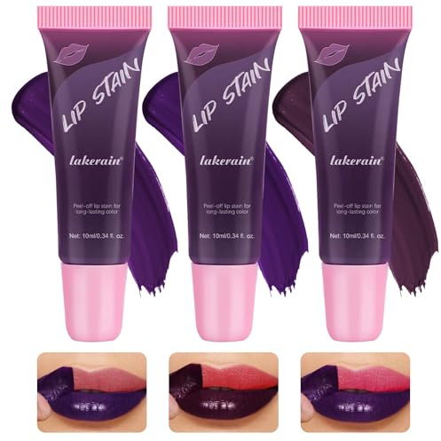 3 pezzi di inchiostro per labbra, buccia per labbra, per rimuovere le labbra, peel off labbra, a lunga durata, per labbra e ragazze, colore viola