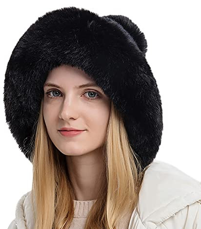 Kalte Mütze plus Pullover mit drei dicken, warmen Samt-Strick, Outdoor-Farbe und Damenhüte mit Daunenkappe, Schwarz , Einheitsgröße