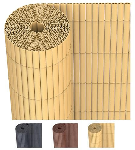 JORON PVC Sichtschutzmatte 80x400cm – Balkon Sichtschutz & Garten Sichtschutzzaun | Wetterfester Zaun Sichtschutz mit Kabelbindern, verstärkt & wasserdicht, Bambus
