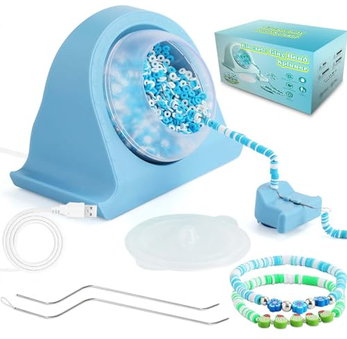 Colexy Elektrischer Perlen-Spinner Clay Perlen Spinner Blau Bead Spinner Tonperlen Spinner Set Schnelle Perlenmaschine mit 2 Perlennadeln für DIY Armbänder, Halsketten, Schmuckherstellung