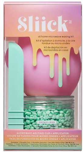 Sliick At Home Waxing Kit for Women, Pink – Coconut Melon, Hard Wax Kit for Hair Removal, Microwave Melting Cup, Applicator & Beads, At Home Wax Set
