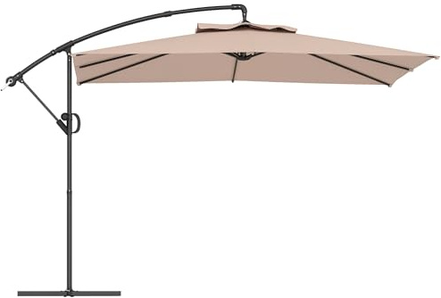 Outsunny Ombrellone Decentrato 3x3.25m con Tettuccio Regolabile a 360°, Base a Croce, Prese d'Aria e Manovella, Ombrellone da Giardino Inclinabile in Metallo e Poliestere, per Cortile, Terrazza, Cachi